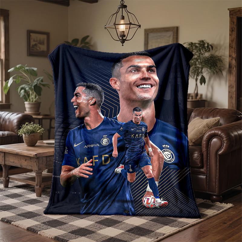Coperta Morbida e Calda in Flanella con Stampa di Cristiano Ronaldo, Coperta da Divano/Letto per Casa, Ufficio, Camera da Letto