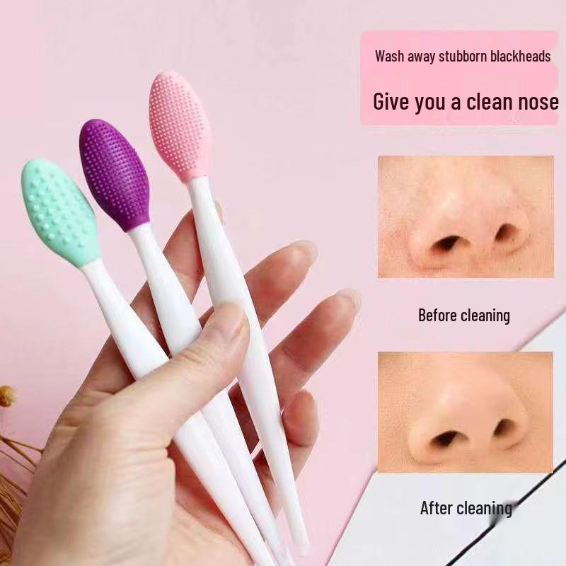 Long-Handled Silicone Nose Brush: Multi-Effect Blackhead & Pore Cleansing Tool for Facial Dead Corners.