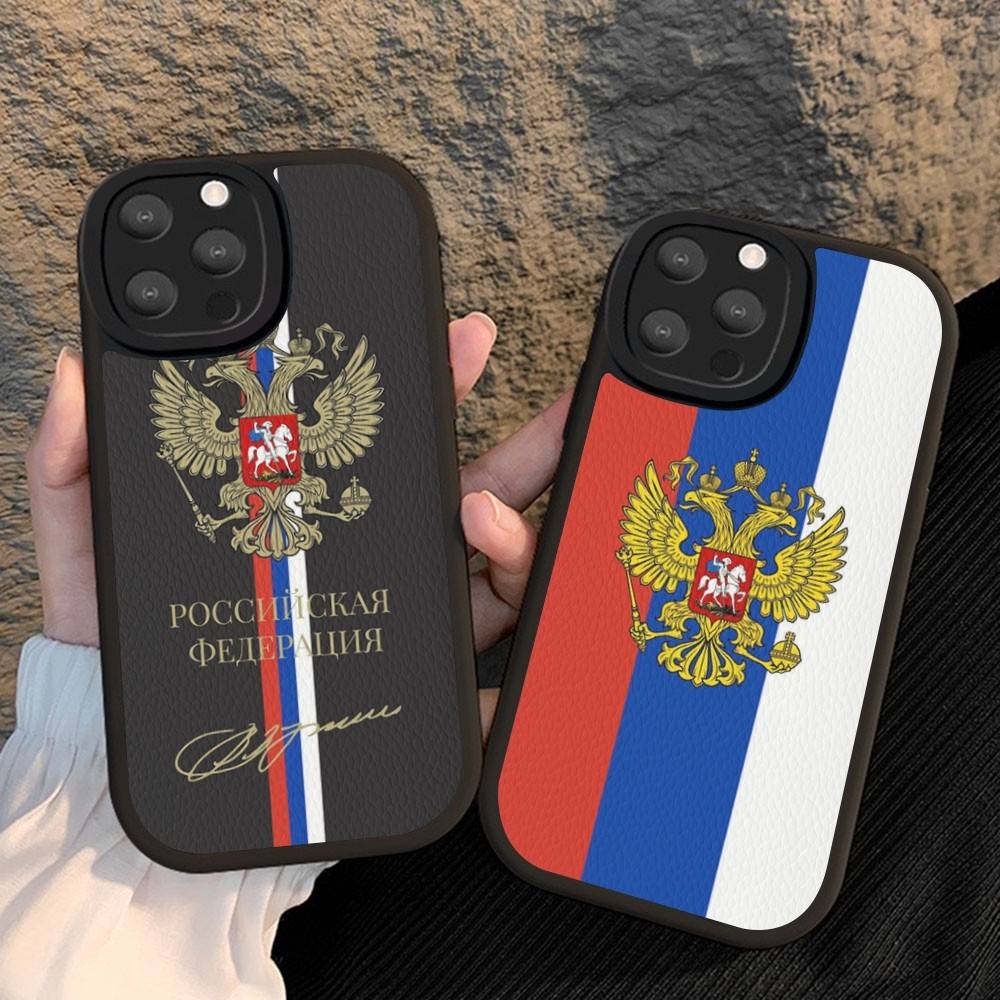 Russia Russian Flags Poccnr Emblem Phone Case For IPhone 16 15 14 13 12 11 Pro Max Plus 16E Soft Leather Cover