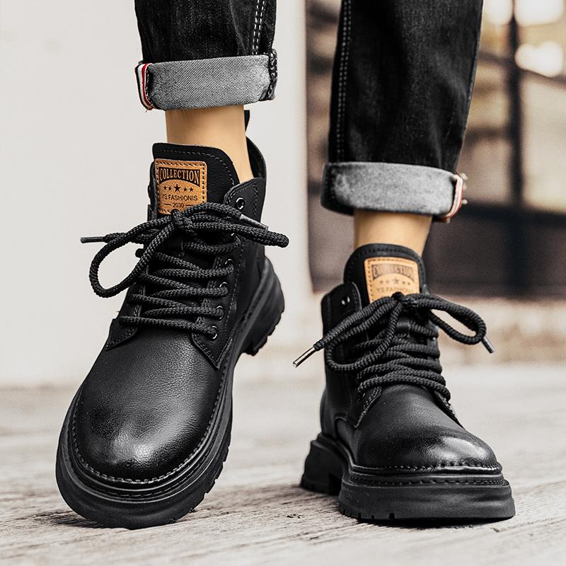 Fashion Men's Fashion Trends Brown Leather Boots Outdoor Walking Mountaineering Travel Thick Bottom Ankle Boots Comfort Durable Boots