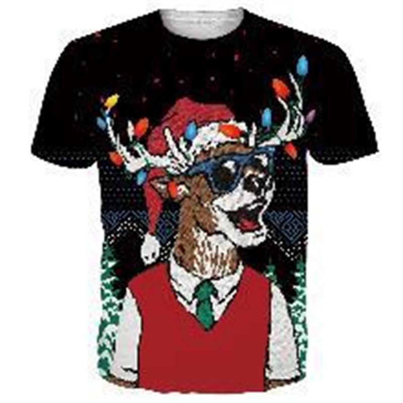 Vtipné vánoční tričko pánské top 3D svalový potisk tričko s krátkým rukávem kulatý výstřih streetwear pánské nadměrné košile ležérní harajuku oblečení