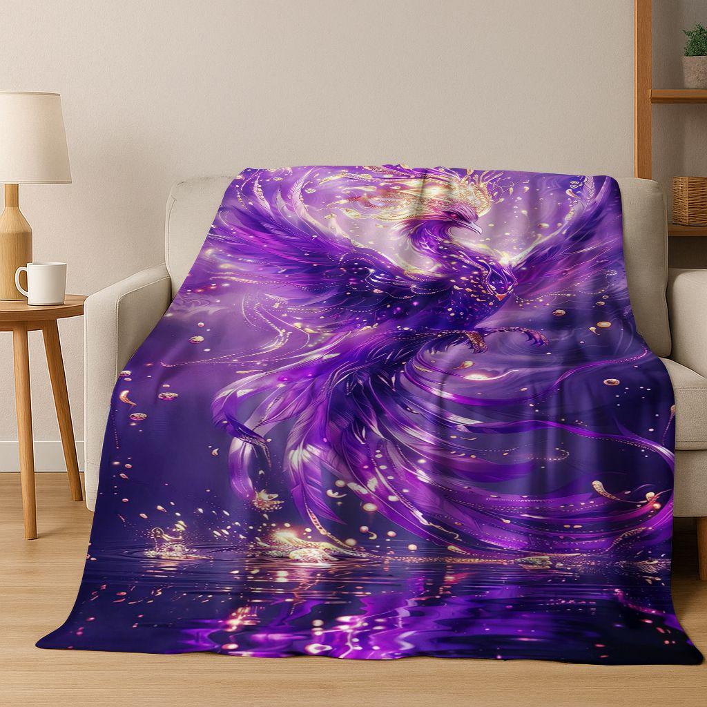 Colorful Rebirth Fire Phoenix Divine Bird Flannel Blanket,Warm and Cozy Soft Throw Blanket for Home Bedroom Bed Sofa Cover Kid