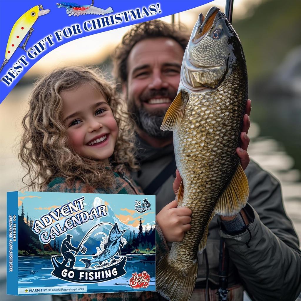 Fishing Tackle Advent Calendar Fishing Lures Set Fishing Gear Countdown Calendar Adults Kids Men Women Christmas Fish Bait Gifts