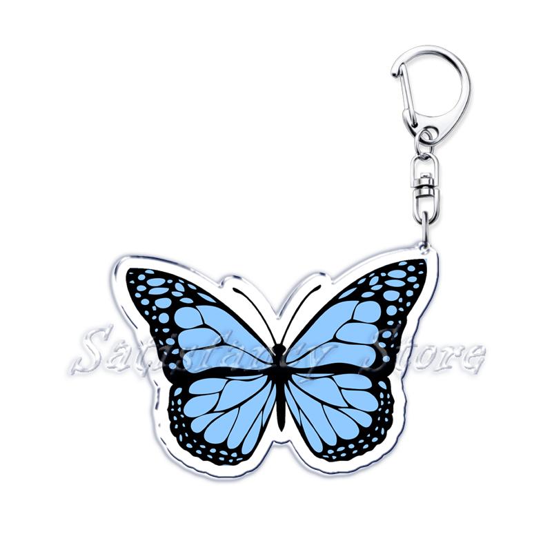 Beautiful Lavender Flower Monarch Butterfly Keychains Ring for Accessories Bag Butterflies Pendant Key Chain Jewelry Fans Gifts