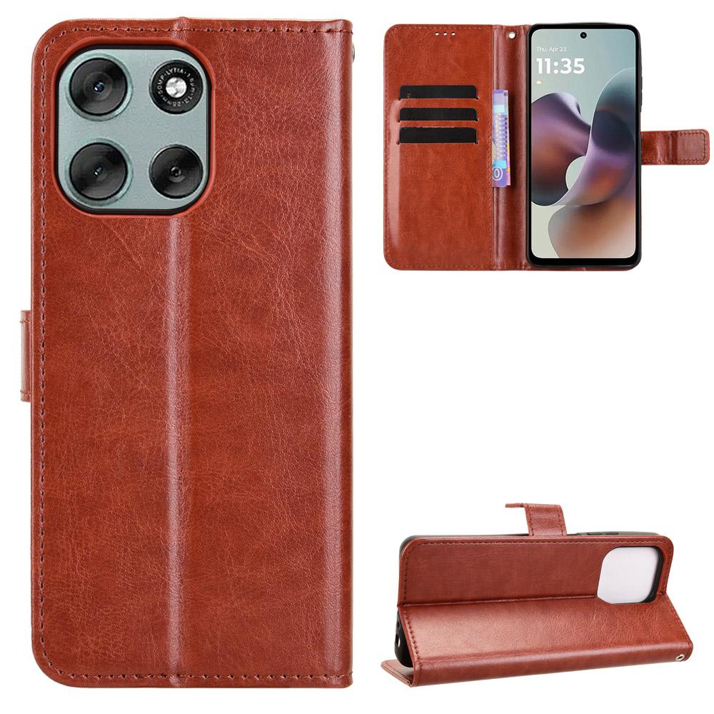 For Motorola Moto G56 5G PU Leather Case with Strap Crazy Horse Texture Phone Wallet Cover