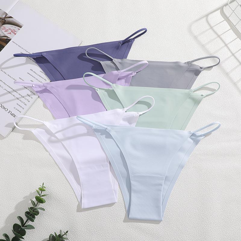 4Pcs/Set Women's Seamless Thong Underwear Thin Strap Low Rise Soft Comfortable Invisible No Show Panties Multi Color Set