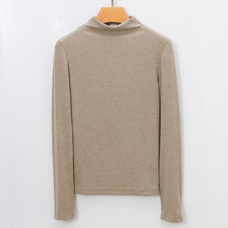 

Новая весна-лето осень с круглым вырезом и длинным рукавом, однотонная футболка высокого качества, женские эластичные базовые футболки, женские повседневные топы, тонкая футболка 3XL коричневый