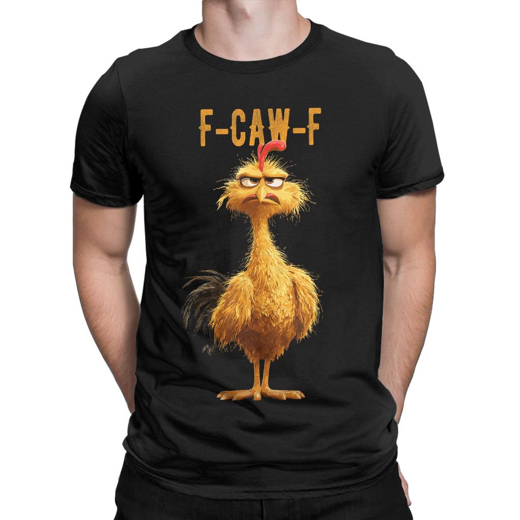Funny F-Caw-F Chicken Meme Men T Shirts Dark Humor Unique Tee Shirt Short Sleeve Crewneck T-Shirts 100% Cotton Gift Clothing