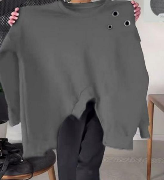 

Женский свободный свитшот с круглым вырезом, длинным рукавом, однотонный, с разрезом, 2025 XXXL серый