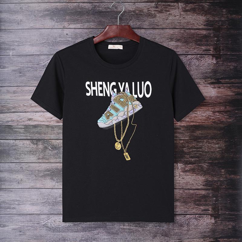 

Мужская повседневная рубашка Fat Boy с короткими рукавами и шелковой ширмой, новая летняя Неусадочная Мужская модная футболка с круглым вырезом Fat Boy 7XL чёрный