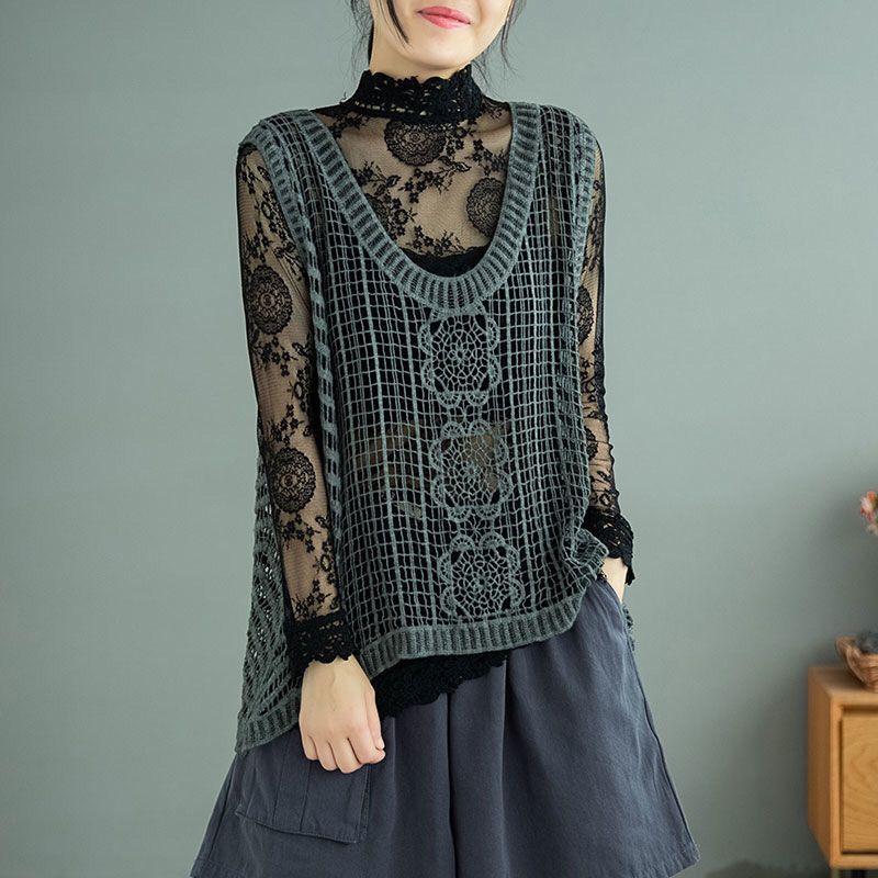 Spring and Summer Women's Lace Vest Cotton Hook Knit Vest Cutout Pullover Knit Vest