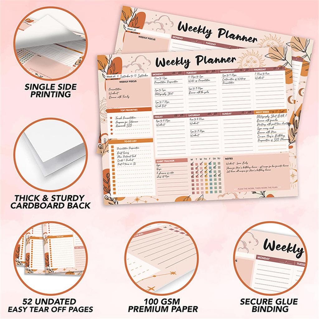 Coil-binding Planner Notepads Weekly Planner Notebook Academic Planner 104 Page Undated for Weekly Planning Scheduling