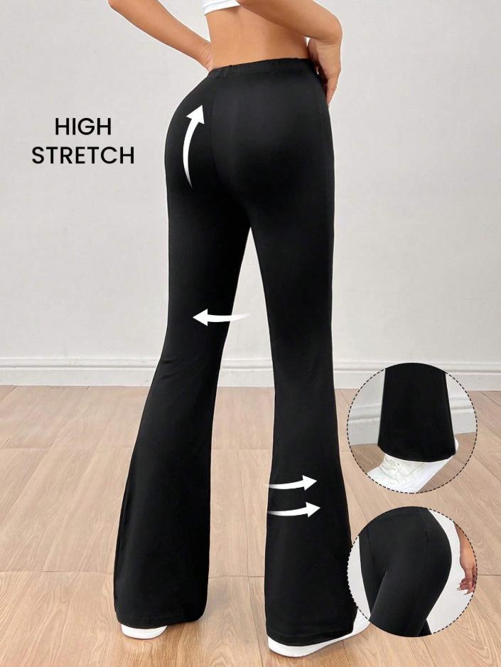 2025 Solid Color High-Waisted Stretchy Yoga Pants - Casual Micro-Flare Sport Style