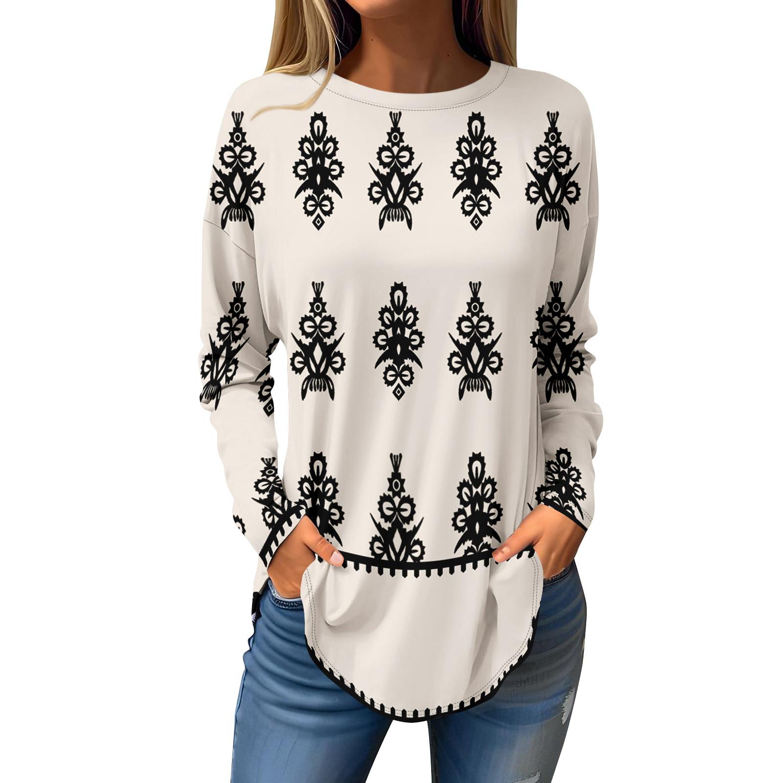 

Футболки для женщин, осенние повседневные рубашки с длинным рукавом, толстовка с рождественским принтом, топ, пуловер L хаки