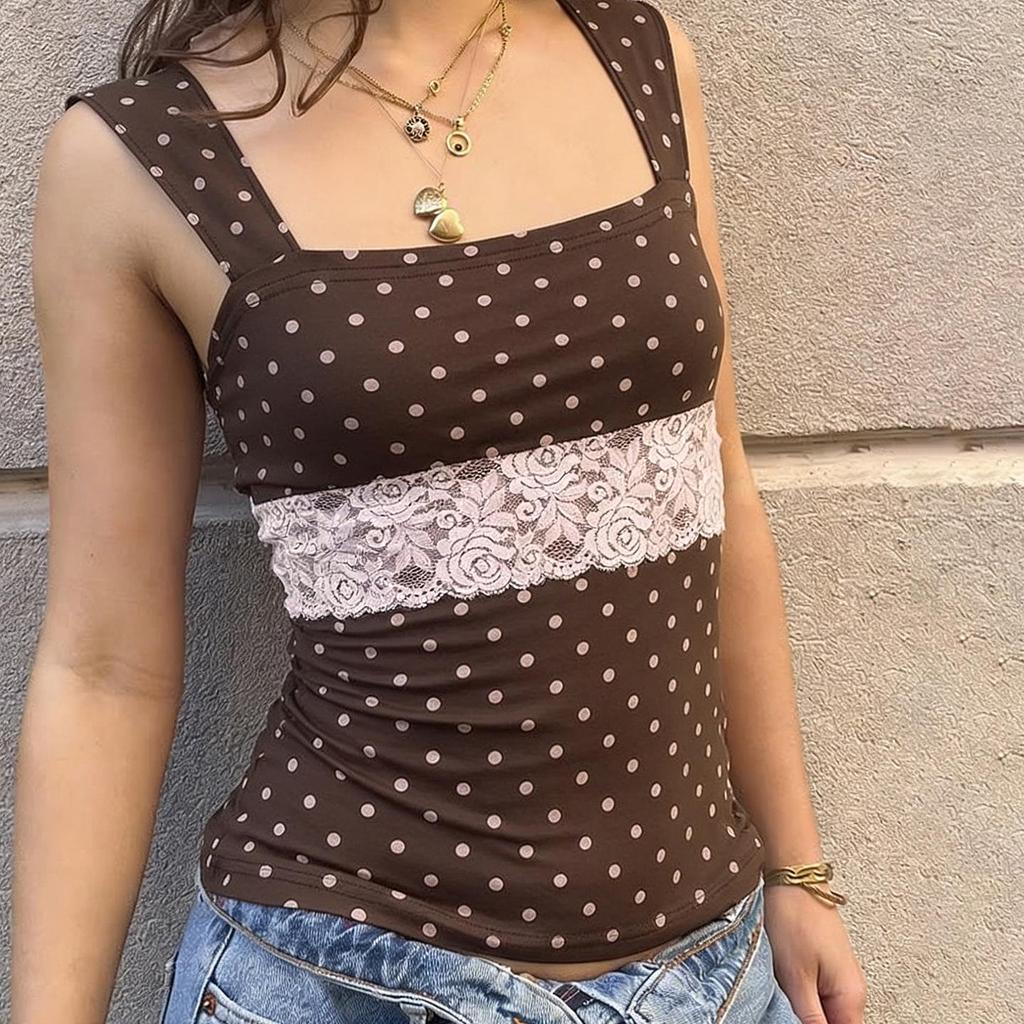 2026 Women's Retro Polka Dot Sleeveless Slim-Fit Square Neck Tank Top
