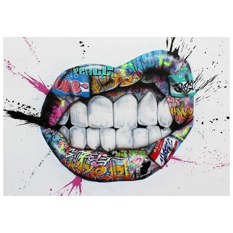 

Граффитти, художественное вдохновение, губы, холст, постеры и принты, уличные настенные художественные картины на холсте, картины с изображением рта для декора гостиной 20x30cm