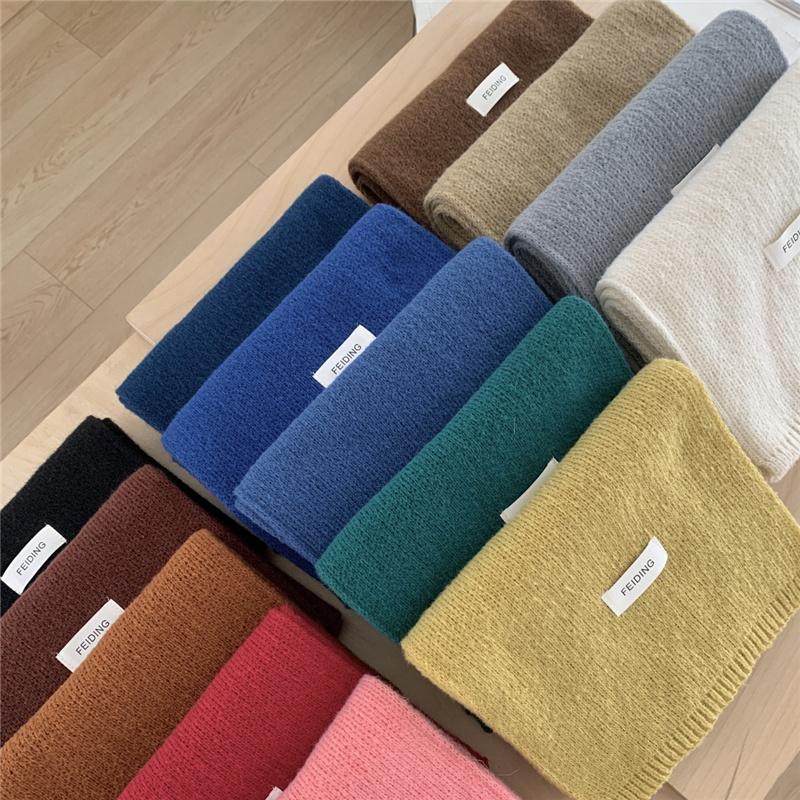 Hick Knitted Snood for Women 160x20cm Warm Winter Neck Warmer Solid Color Cashmere-like Fleece Scarf