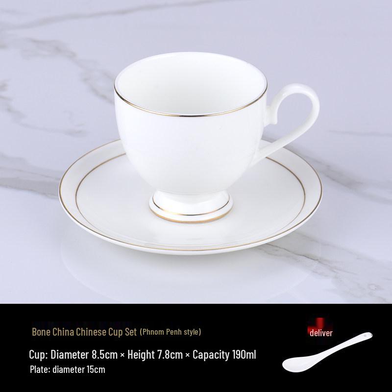 Luxurious Bone China Gold Rim Coffee Cup & Saucer Set - Pure White Ceramic English Style for Hotels and European Coffee Service