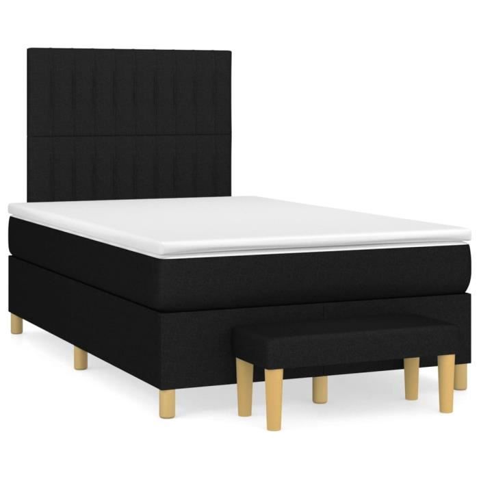 3137303 vidaXL Lit à sommier tapissier avec matelas Noir 120x200 cm Tissu