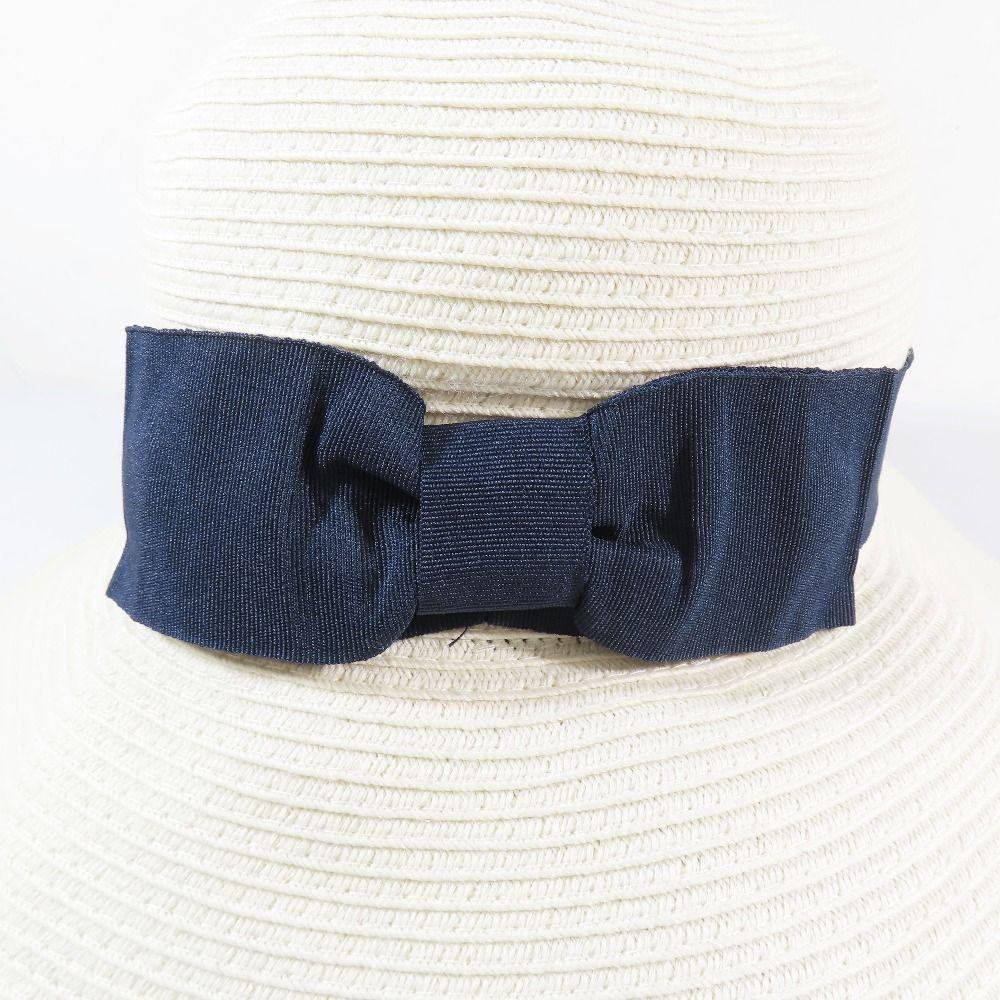 Used Good Condition anySiS Ribbon Straw Hat Hat Wide Brim Hat Off-White Navy Ladies Old Clothes Used USED