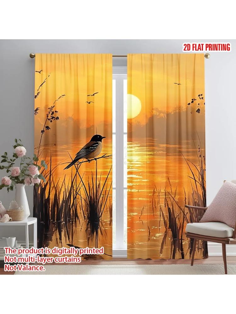 

Plane Printing Curtain Popular Wetlands Reeds Durable Polyester Without Rod Art Deco Festive Use Living Room Curtains Set Of 2 Made Area Decor W100*H70(CM)-Rod Pocket&1PCS