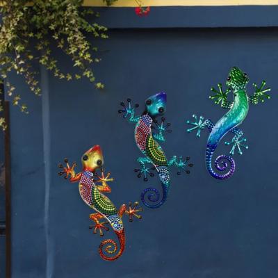 3 Peças Decoração de Parede de Lagartixa de Acrílico Casa Escritório Sala de Estar Interno Externo Jardim Arte de Parede Gancho de Ferro Lagarto Colorido Ornamento Pingente Presente de Natal
