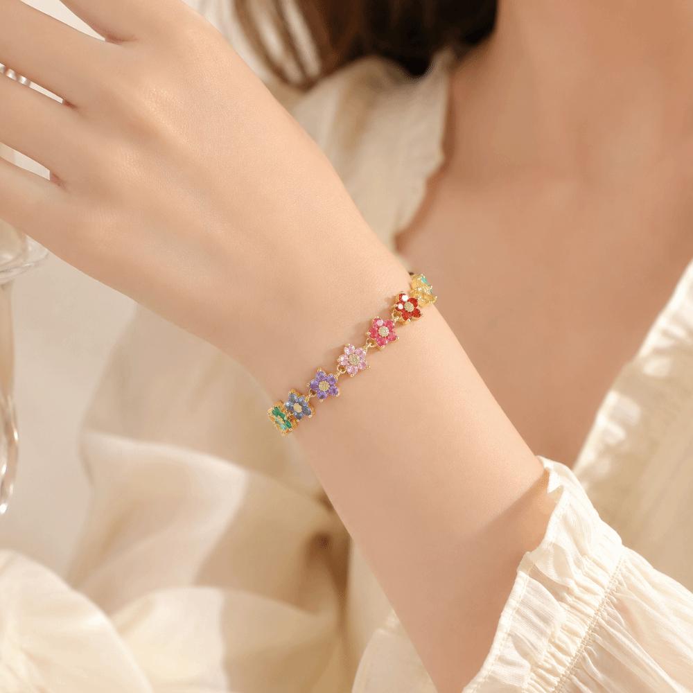 Unique Colorful Zircon Bangle Light Luxury Women Handchain Girl Gift Flower Bracelet  Daily Use