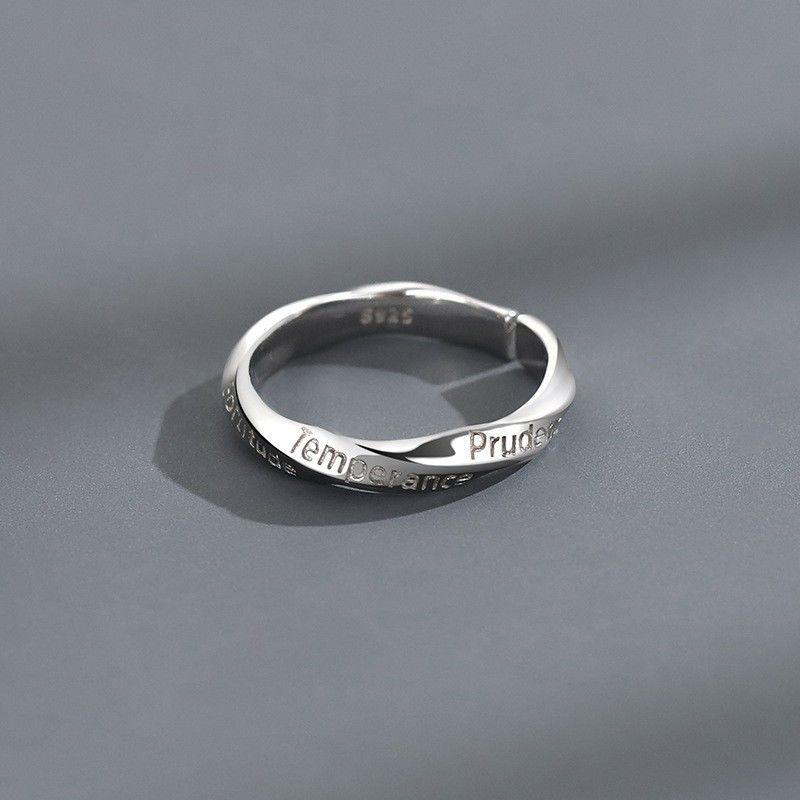 Silver Color Minimalist Punk Hip Hop Rings Seven Virtues Ring for Men Faith Hope Charity Justice Fortitude Prudence Temperance