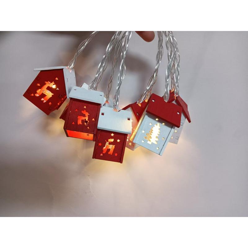 Nordic Style Wooden Cabin LED String Lights for Christmas - Battery-Powered Fairy Lights for Room or Bedroom Decoration