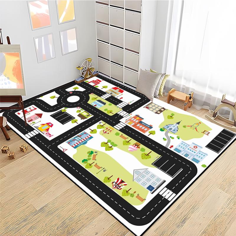 Child Road Traffic Carpet Cartoon Car Toys Area Rug for Boys Girls City Life Educational Rugs Baby Room Bedroom Nursery Play Mat