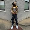 2025 New American Street Style Hip-Hop Striped Print Loose Casual Long-Sleeve Hoodie Sweatshirt
