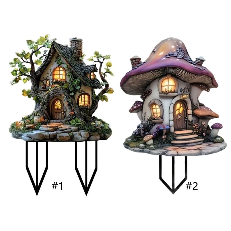 Resin Garden Stake Decorative Squirrels House Sign for Outdoor Yard Lawn Patios Landscape Decoration Waterproof Durable
