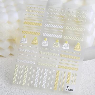 5D Winter Sweater & Hat Embossed Nail Stickers - CA Style DIY Stereo Fabric Weave Art Decals