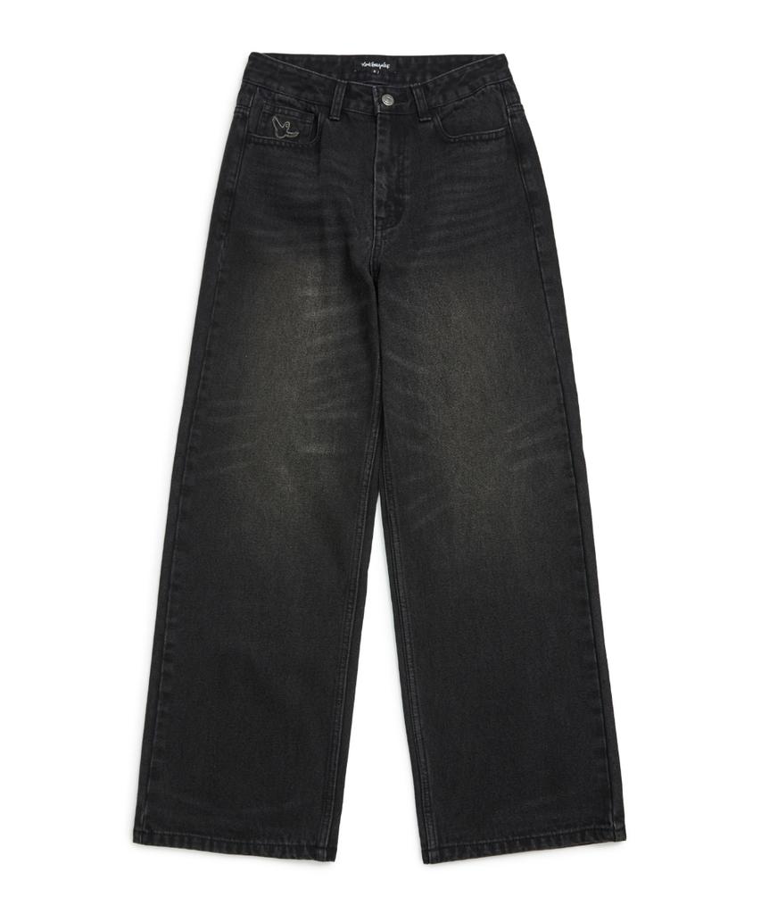 Mark Gonzales Women'S Yellow Washed Wide Denim Pants - Black