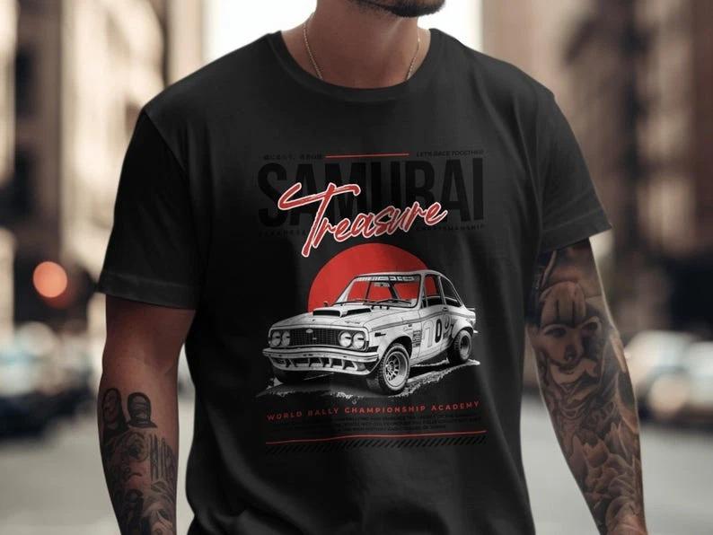 Samurai Rally Car T-Shirt, JDM Automotive Culture Tee Aesthetic Drift Racing XXL