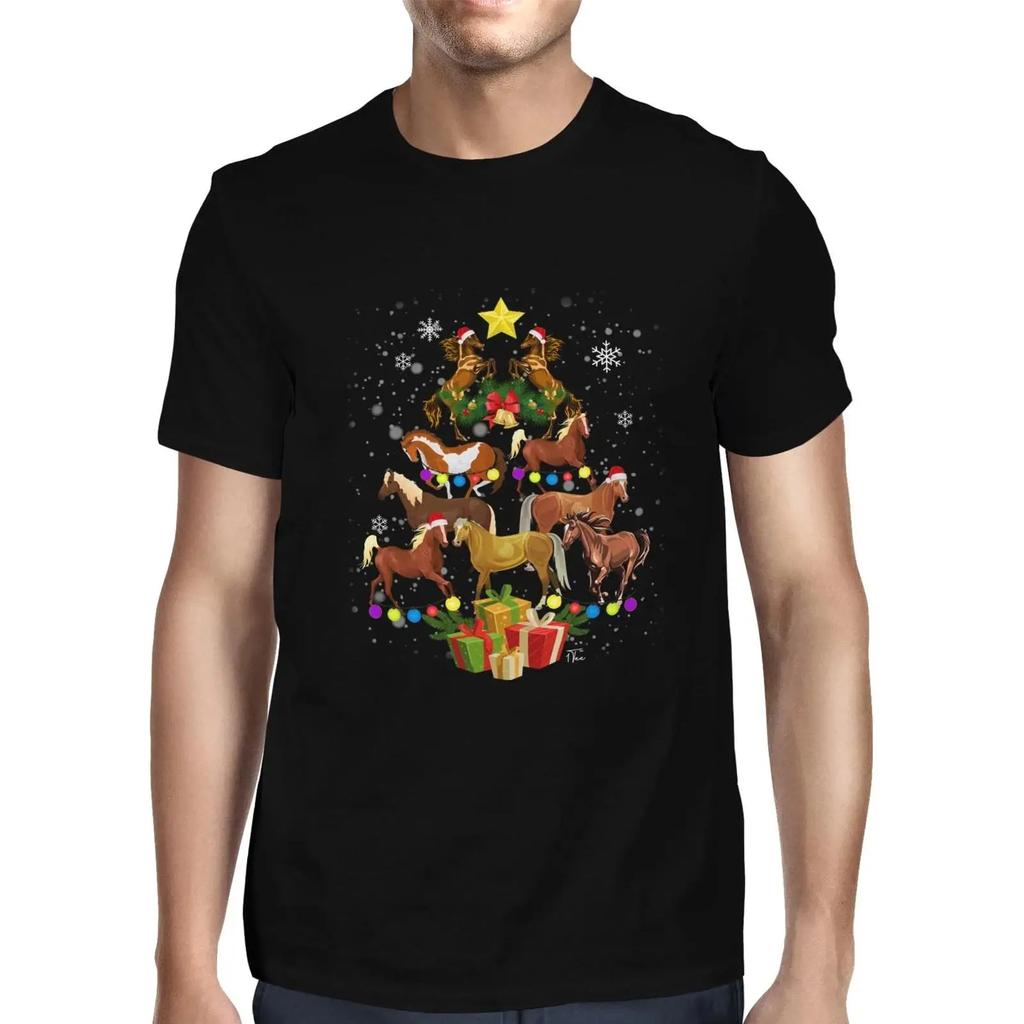 1t T Shirt Unisexs Horse Tree Christmas Made Of Horses Vintage Slightly Soft Stretched Fashion Breathable Streetwear