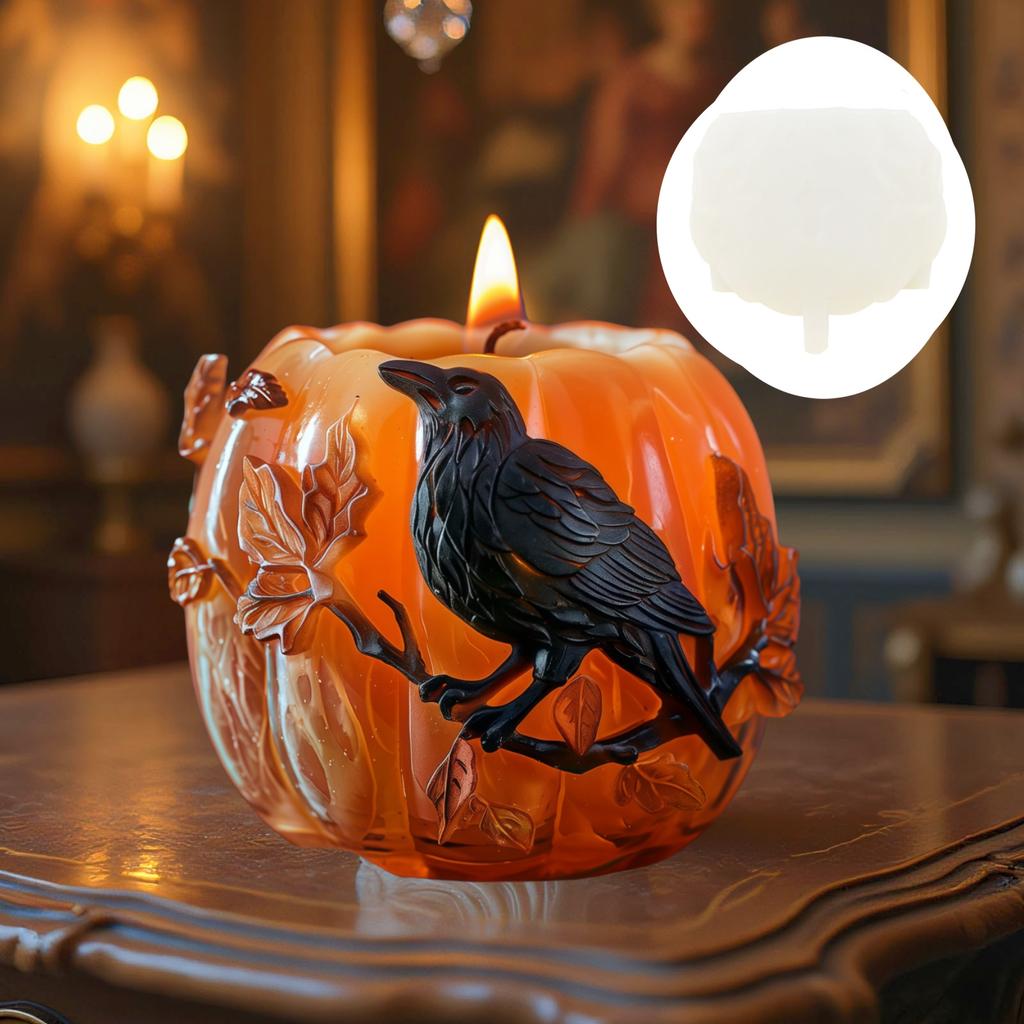 Maple Crow Relief Pumpkin Candle Silicone Mold Crow Black Bird Ball Pumpkin Candle Silicone Mould Resin Mold Crows Gypsum Molds