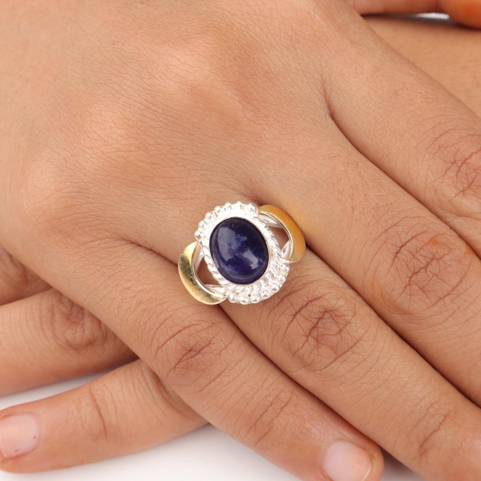 

Натуральный камень содалит, серебро 925 пробы с клеймом, украшения ручной работы, изящное кольцо для девочки RR-61-41 8.75