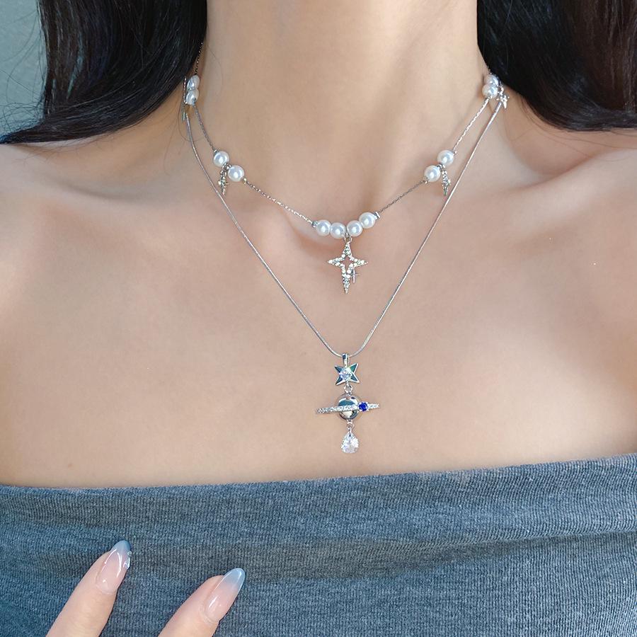 Diamant Saturn Anhänger Perlenkette - Herbst/Winter Luxus Schlüsselbein Kette: Exquisite, vielseitige Accessoires.