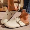 Zoccoli con Fibbia Intrecciata Dorata da Donna  Scarpe Mules Estive a Punta Chiusa con Suola in Sughero Donna Tacco Basso Antiscivolo Mezza Pantofola