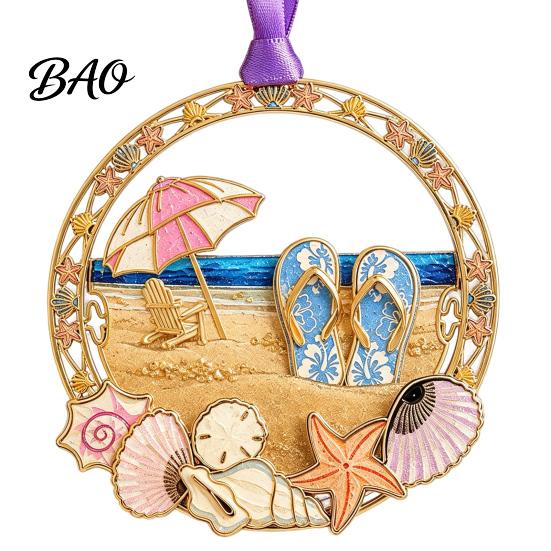 Tropical Beach House Decor Christmas Ornaments, Vacation Themed Tree Hanging Decoration, Acrylic Decorative Lanyard for Walls Slipper Shell