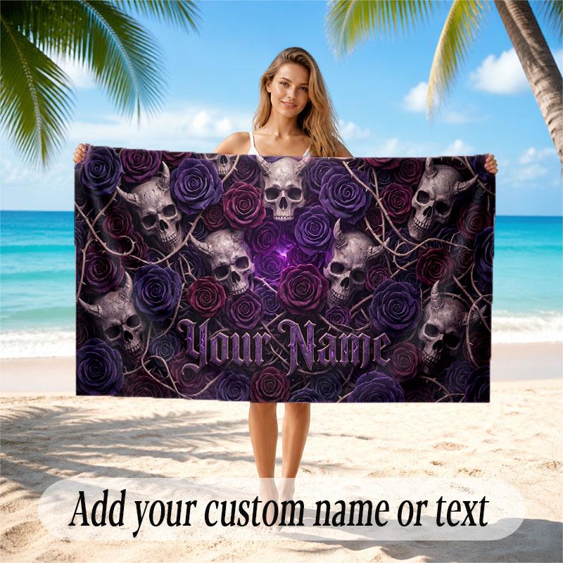 Skull Gothic Theme Beach Towel Personalized Custom Name & Text Soft Quick Dry Beach Towel for Swimming Travel