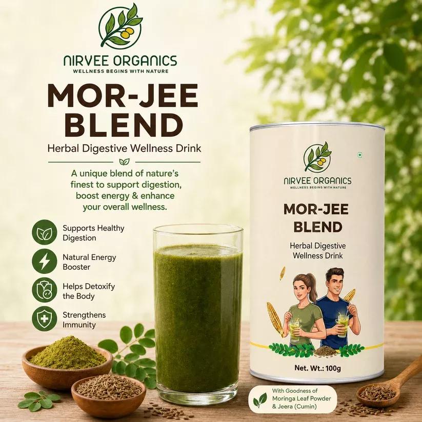 Порошок Моринги и добавка для улучшения пищеварения (100 г + 250 г), Moringa Leaf Powder & Mor-Jee Blend, Nirvee Organics