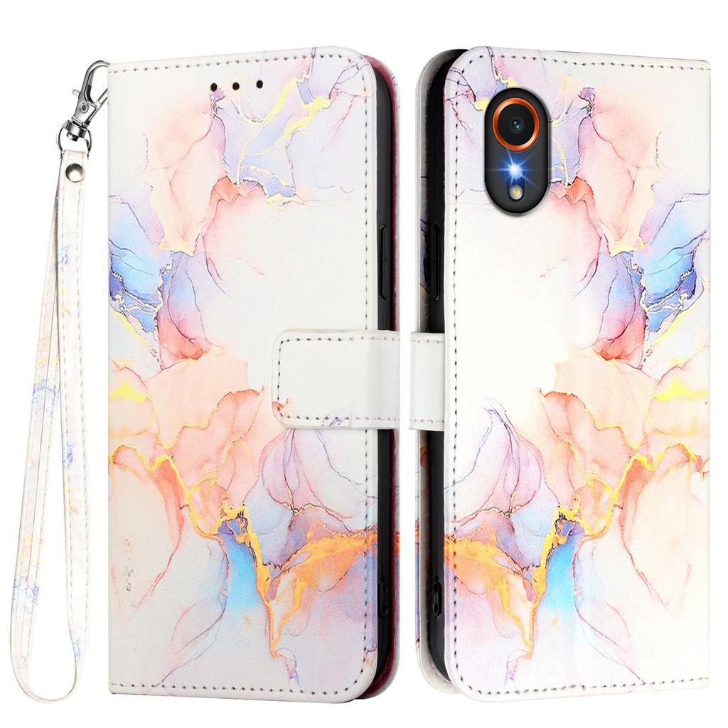 For Samsung Galaxy Xcover7 Case with Strap Marble Pattern Leather Phone Cover Card Holder