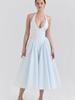 French Socialite Summer Halterneck Deep V-Neck Pleated Dress