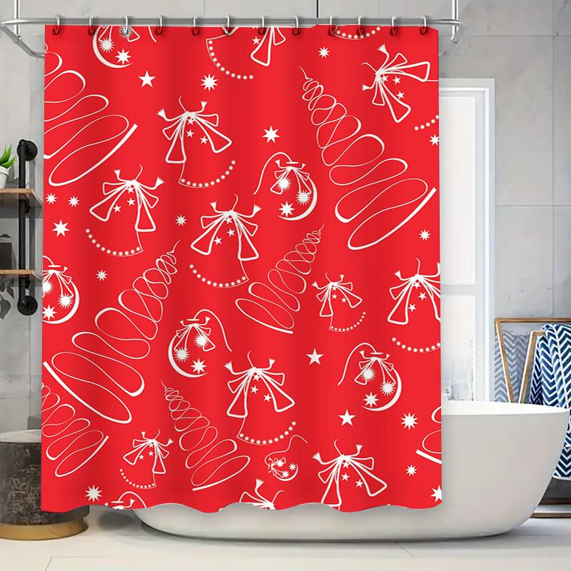 Tu Charming Christmas Shower Curtain Festive Holiday Bathroom Decor Red White Patterned Fabric Waterproof Holiday Home Decor Gif