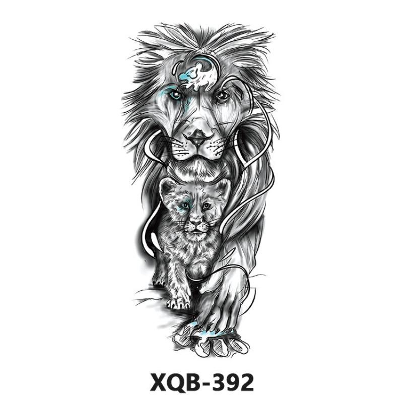 Tattoo Sticker Small Full Arm Animal Tiger Wolf Flower Arm Half Arm Waterproof Lasting Black and White Transfer Sticker