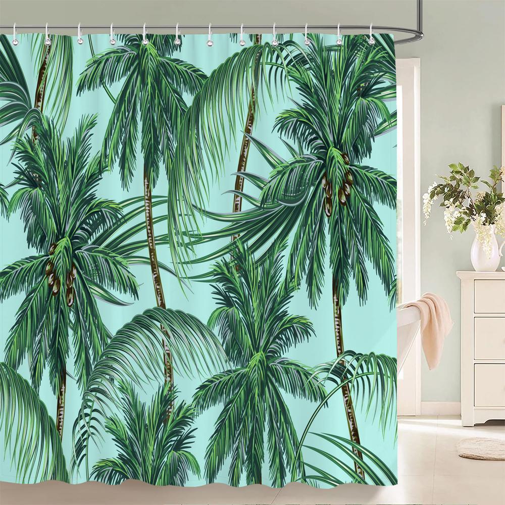 Tropical Plant Green Leaves Shower Curtain Bathroom Curtains With Hooks Monstera Palm Trees Waterproof Fabric Bathtub Decor