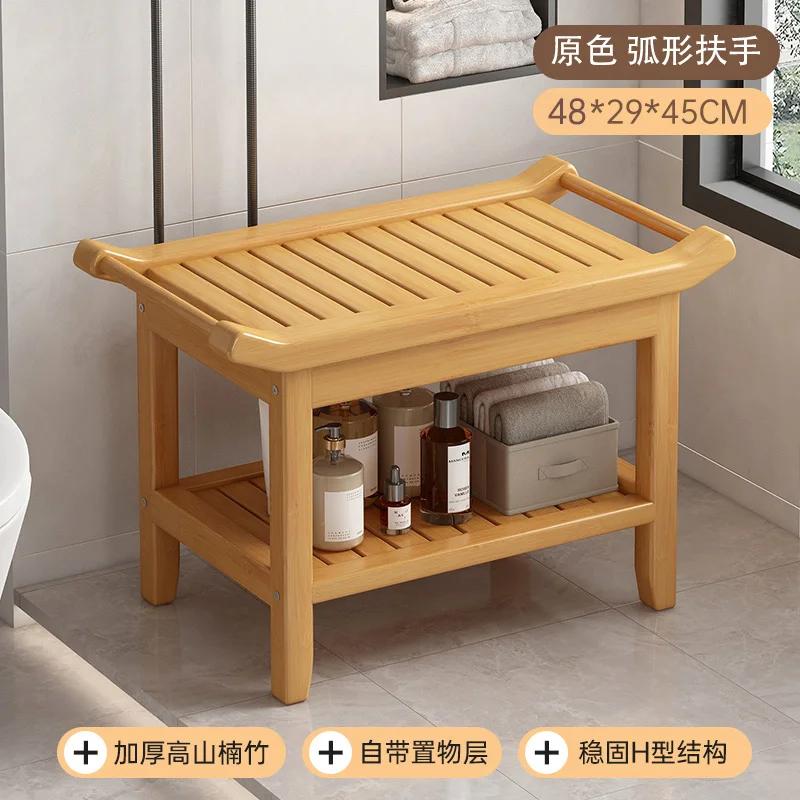 Antypoślizgowy bambusowy stołek prysznicowy, wodoodporna ławka łazienkowa do mycia stóp lub siedzenia w przedpokoju do zmiany butów