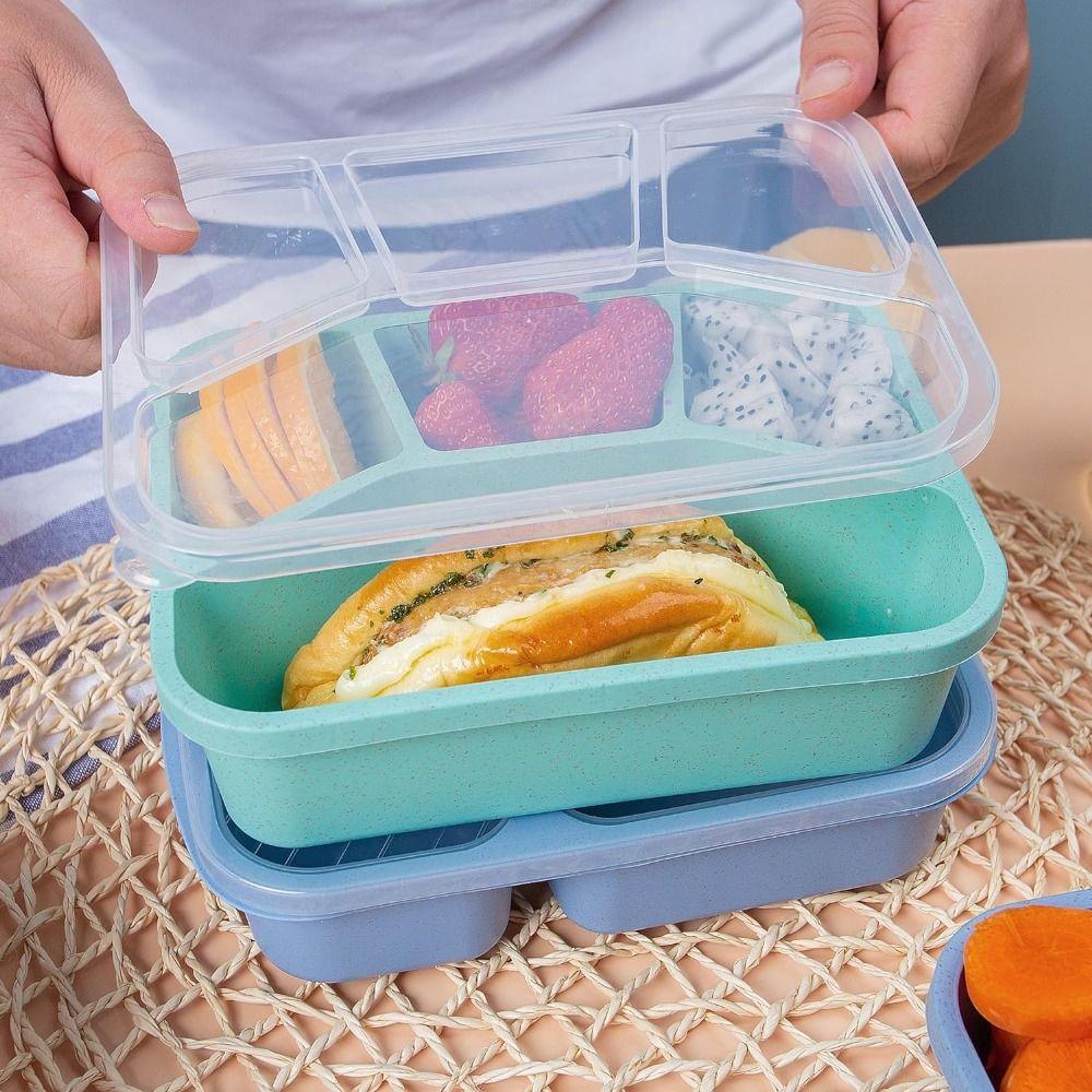 4 Compartments Stackable Snack Boxes with Lids Meal Prep Containers New Kids Bento Box